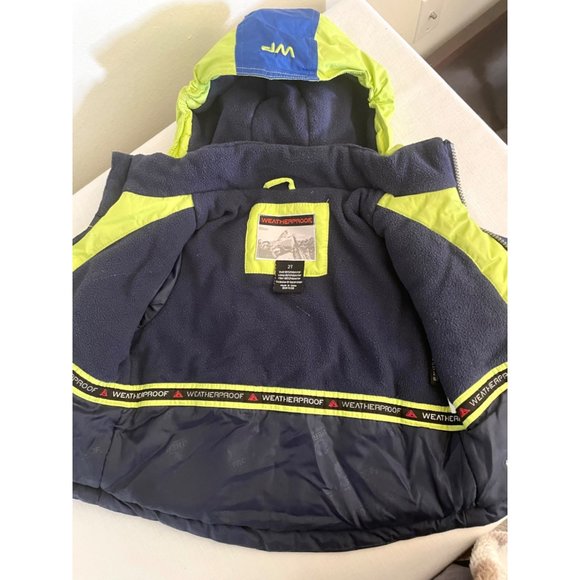 Weatherproof kids toddler jacket sz 2T neon green and blues removable hood - Picture 9 of 15